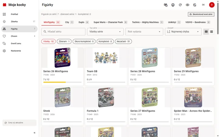 Zberateľské série: Všetky série minifigúrok aj blind-boxy iných radov vo vlastnej sekcii Figúrky, s postupom zbierania.